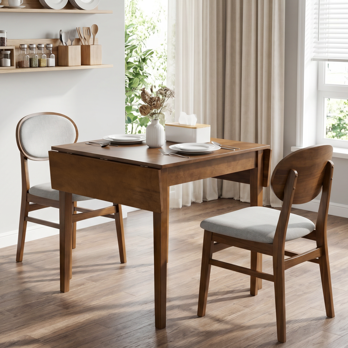 31"- 47" Extendable Dining Table for 4, Folding Kitchen Table with Solid Wood Legs, Saving Space, Rectangular Drop Leaf Table for Living Room, Dining Room, Kitchen, Small Space (Walnut , Only Table)