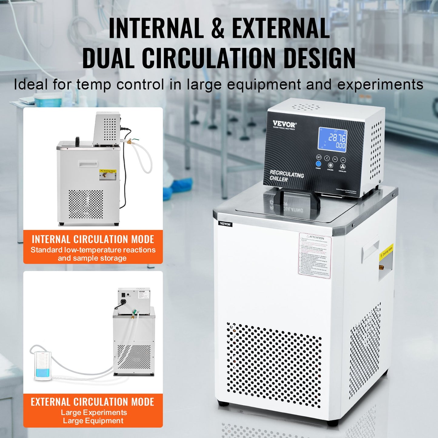 Laboratory Chiller Circulator, 6L Chiller Lab Low Temperature Cooling Liquid, -4°F-212°F Circulator Pump Chiller, LCD Display, 304 Stainless Steel Water Bath Recirculating Water Cooling Chiller