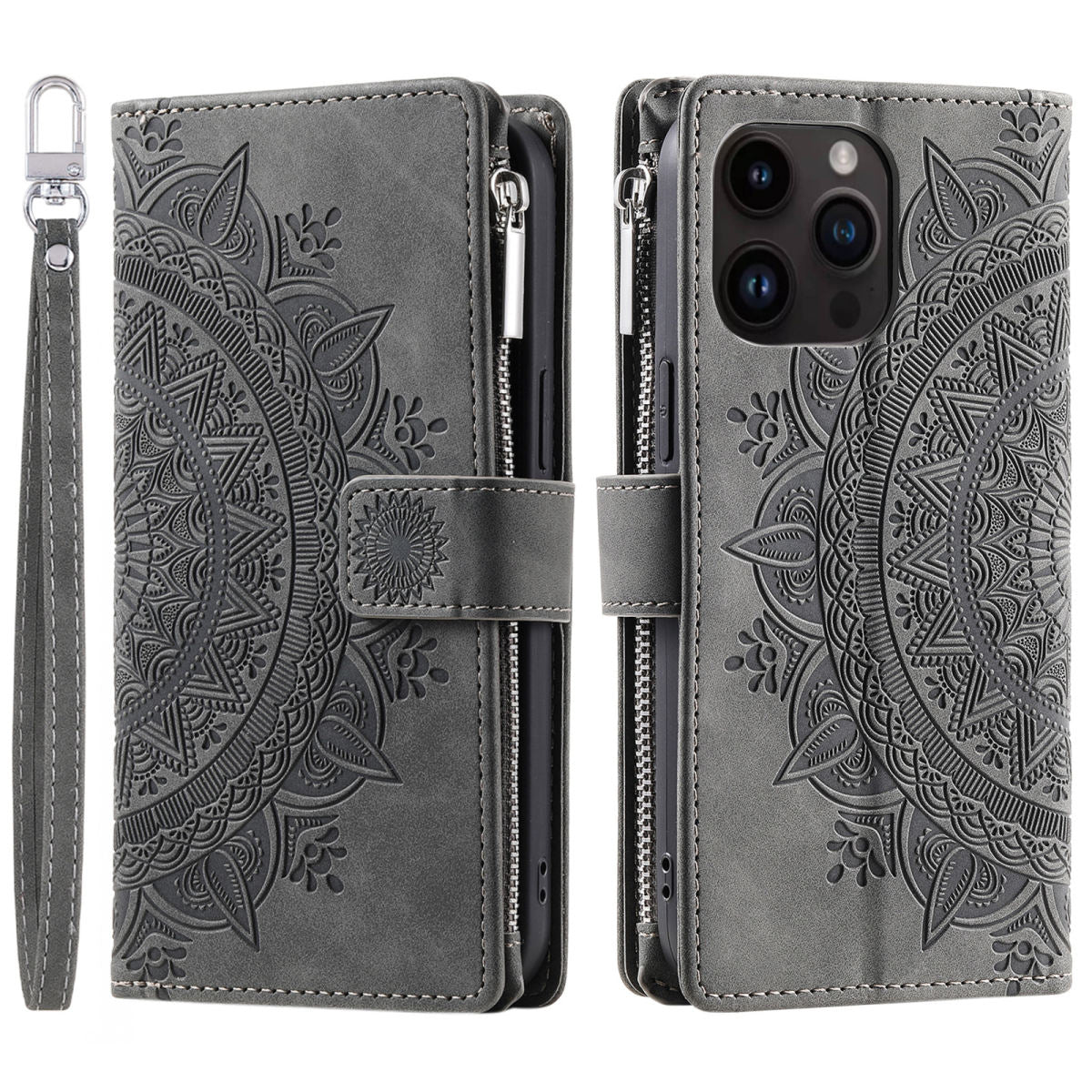 Card Zipper Bag Mobile Phone Leather Embossed Card Insert Protective Shell