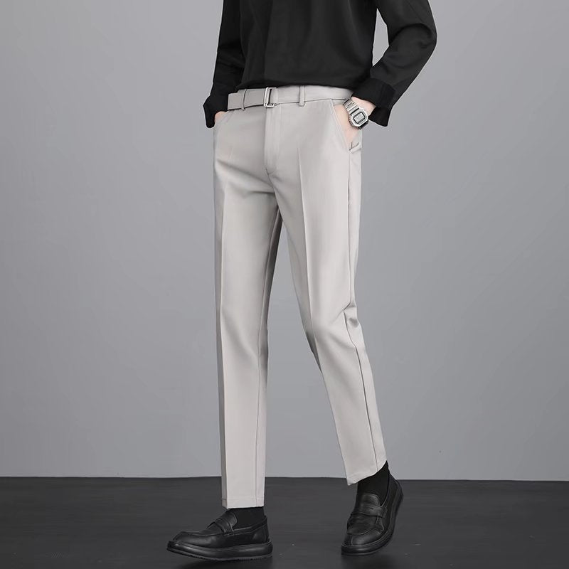 Mens Casual Korean-Style Trendy Wrinkle-Resistant Straight-Tailored Pants