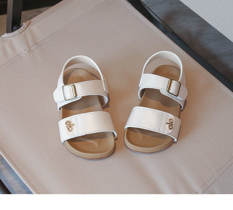 Girls' Fashion Letter Metal Button Sandals Korean Version Baby Velcro Single Shoes Girls' Leather Shoes