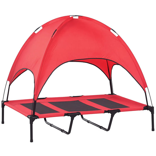 48 In X 36 In Elevated Dog Cot Cooling Pet Bed With UV Protection Canopy Shade, Portable Raised Outdoor Dog Bed, Heavy Duty Pet Hammock Bed For Medium & Large Dogs, Red