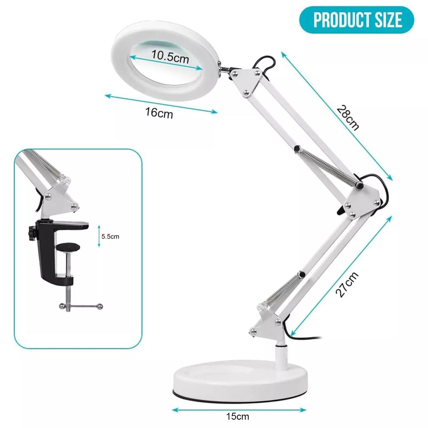 10x Magnifying Desk Lamp With LED Lighting, Including Base And Clamp