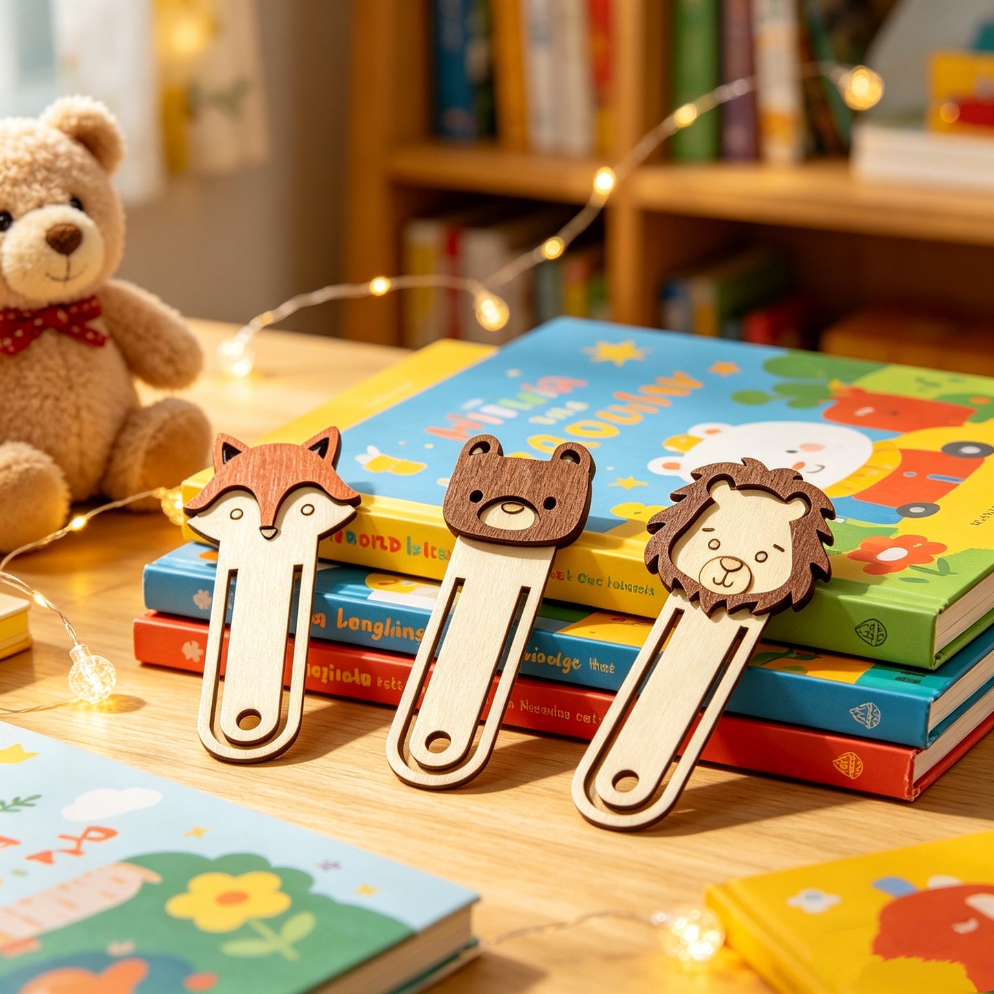 Retro Log Animal Bookmark Fox Bear Lion Three-dimensional Wooden Clip Student Reading Stationery Holiday Gift