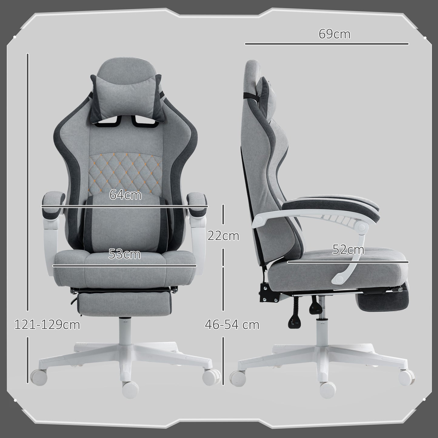 Ergonomic High Back Gaming Chair For Adults, Printed Velvet Computer Recliner Chair With Footrest, Lumbar Support, Adjustable Height And 360Swivel Seat For Office Or Gaming, Grey