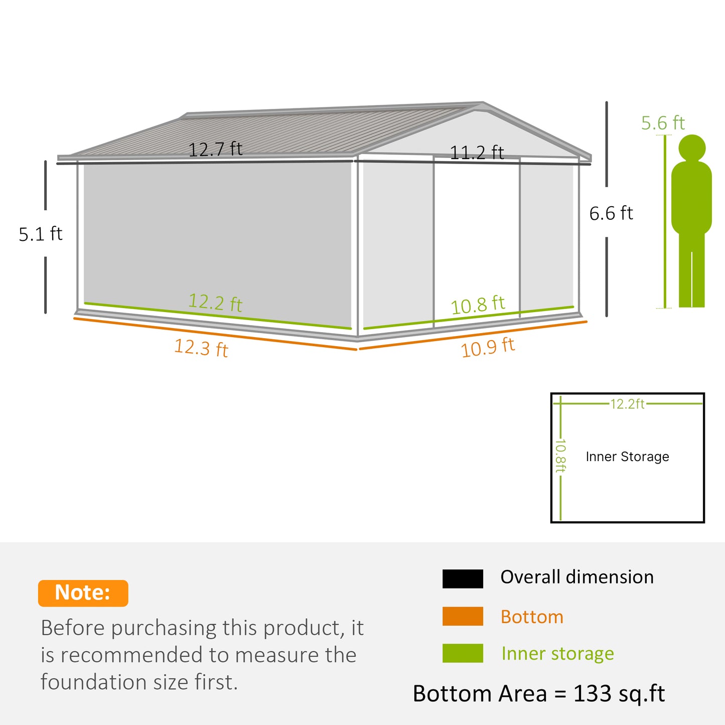 11 x 13 Garden Metal Shed, Storage Shed Utility Storage with Double Locking Doors for Bike, Yard Tools, Dark Gray