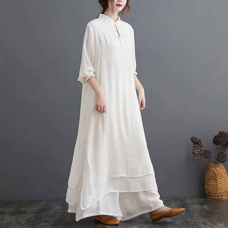 Chinese-style Midi-length Yoga Wear Tea Ceremony Attire And Zen Dance Performance Costumes