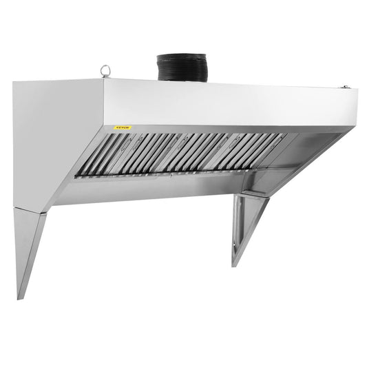 Commercial Exhaust Hood, 8FT Food Truck Hood Exhaust, 201 Stainless Steel Concession Trailer Hood With 4 Detachable U-shaped Grid Oil Filter Mesh, Rust Resistant Vent Hood For Kitchen Restaurant