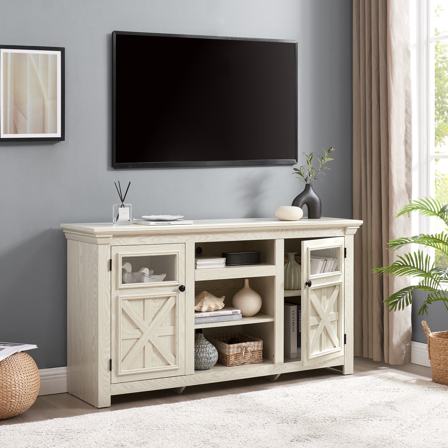 2 Doors Cabinet Farmhouse  Cabinet, Farmhouse TV Stand Barn Design,Modern Farmhouse TV Media Stand, Large Barn Inspired Home Entertainment Console,WHITE, 60.23 Wx15.35 Dx31.7 H