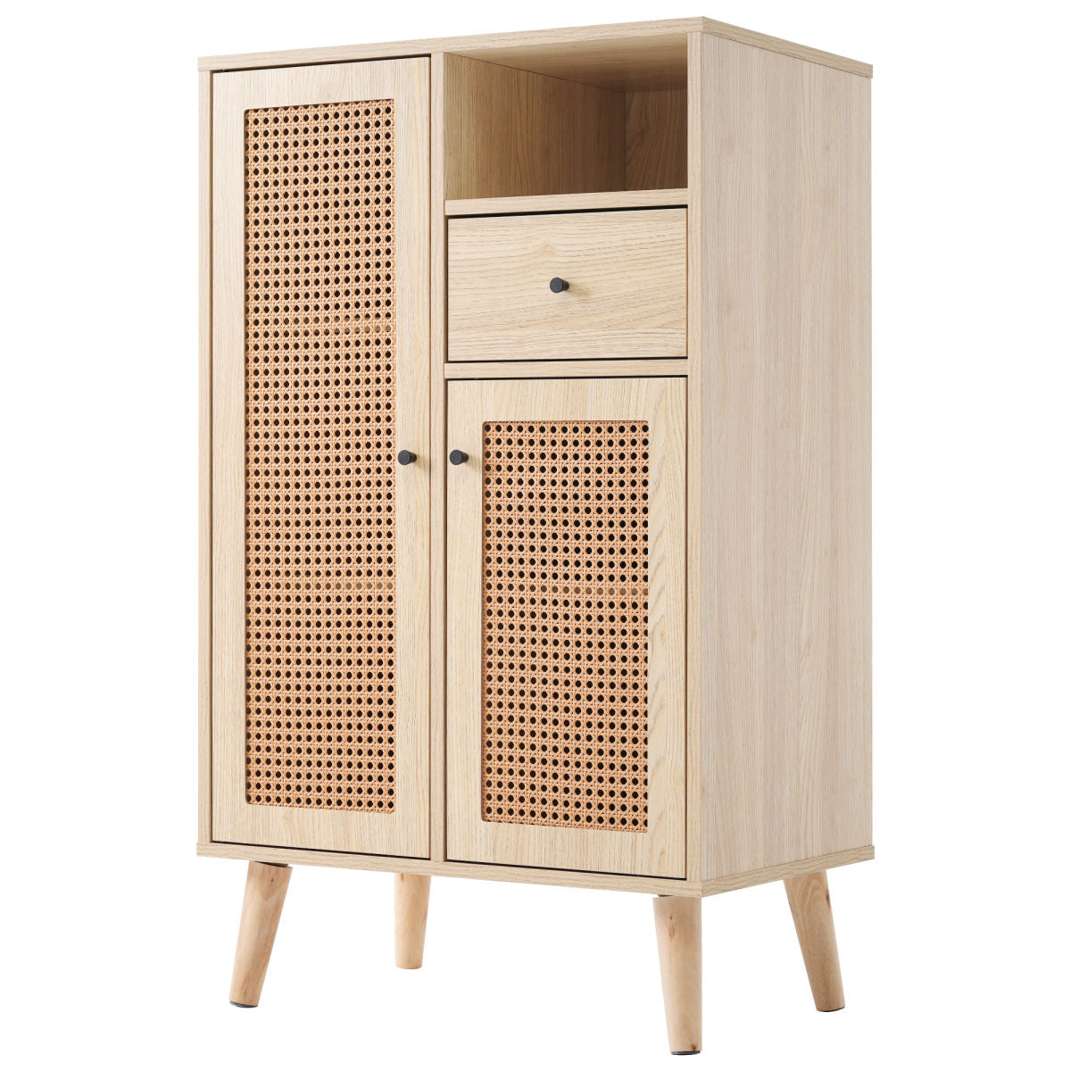 Sideboard In Wood Look, 2 Rattan Doors, 1 Drawer, Corner Cabinet, Chest Of Drawers, Standing Cabinet Storage Cabinet Sideboard With Large Storage Space, 60x40x101c