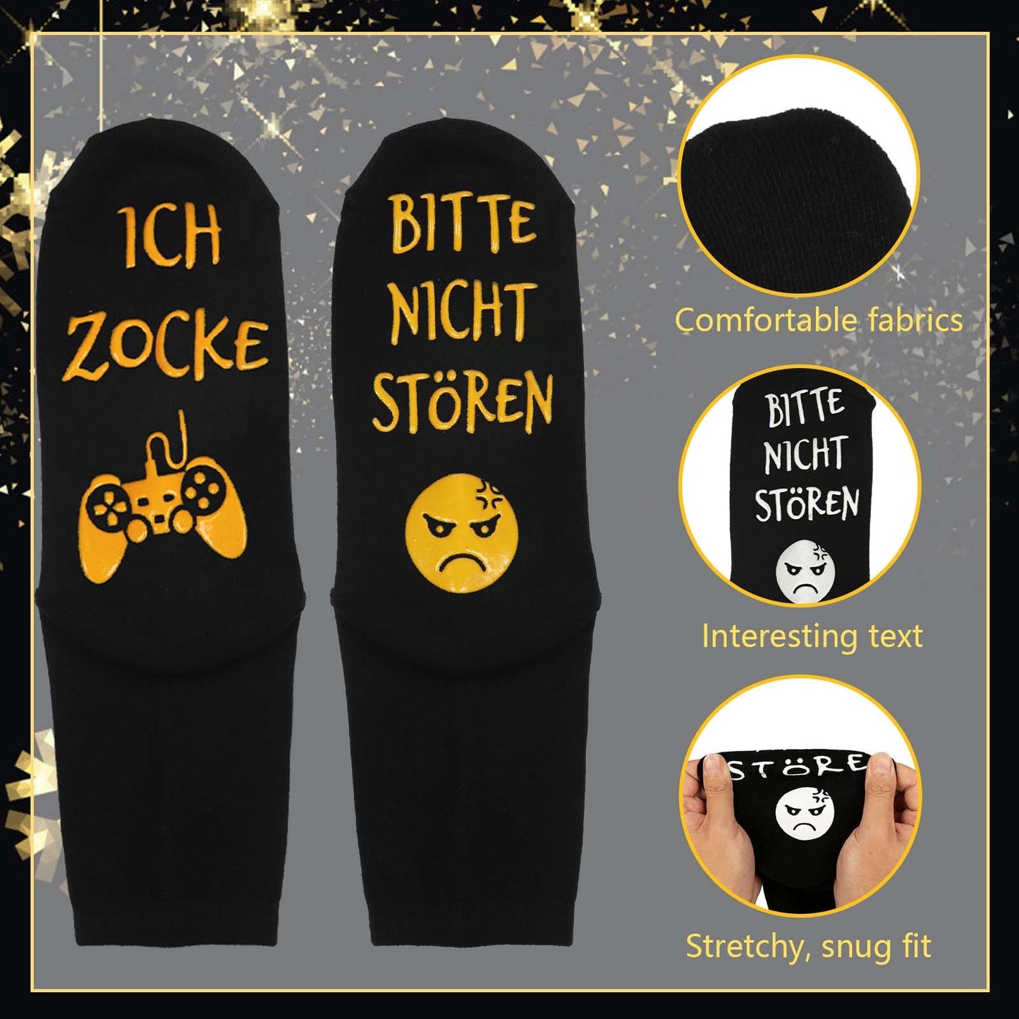 “Do Not Disturb” Socks—2 Pairs In Black/White And Black/Yellow, Funny Socks With A Message, Original Anniversary Gift For Couples, Humorous Socks To Give As Gifts—Anniversary Party Decorations
