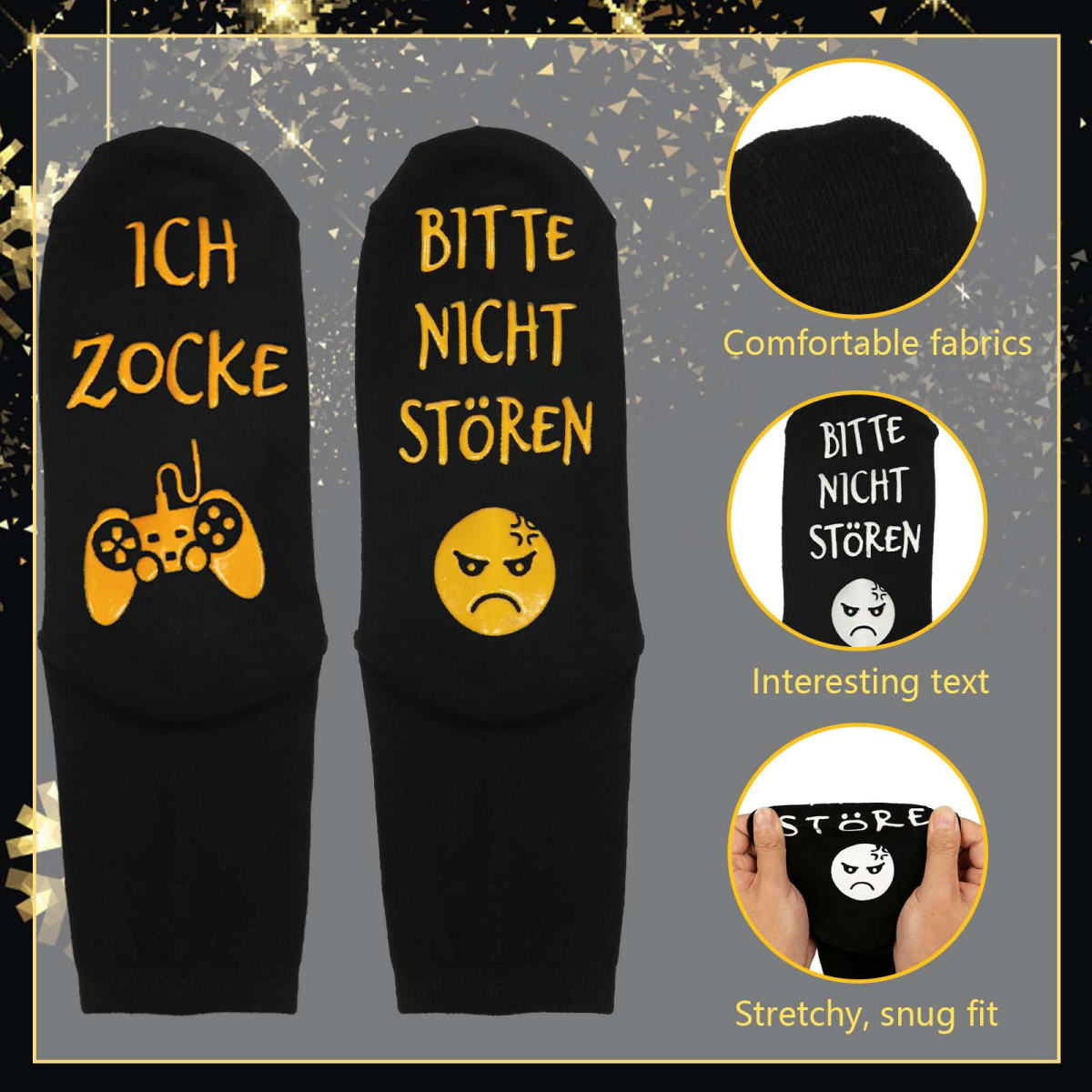 “Do Not Disturb” Socks—2 Pairs In Black/White And Black/Yellow, Funny Socks With A Message, Original Anniversary Gift For Couples, Humorous Socks To Give As Gifts—Anniversary Party Decorations