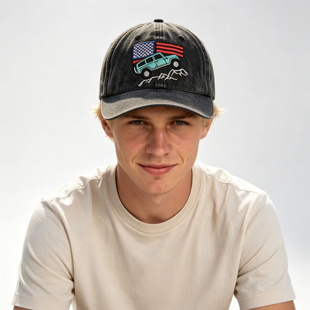 2pcs Vintage Washed Baseball Cap With Off-Road Embroidery, Outdoor Adventure Trucker Hat For Women Men