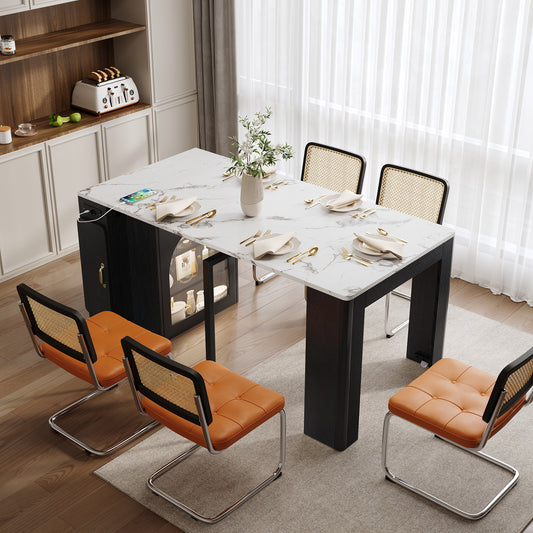 Kitchen Island With Wheels, Extendable Dining Table With Removable Table Top, Mobile Serving Trolley With Power Strips, Serves As A Sideboard, Sideboard Or Bar Table For Kitchen And Dining Room  Black