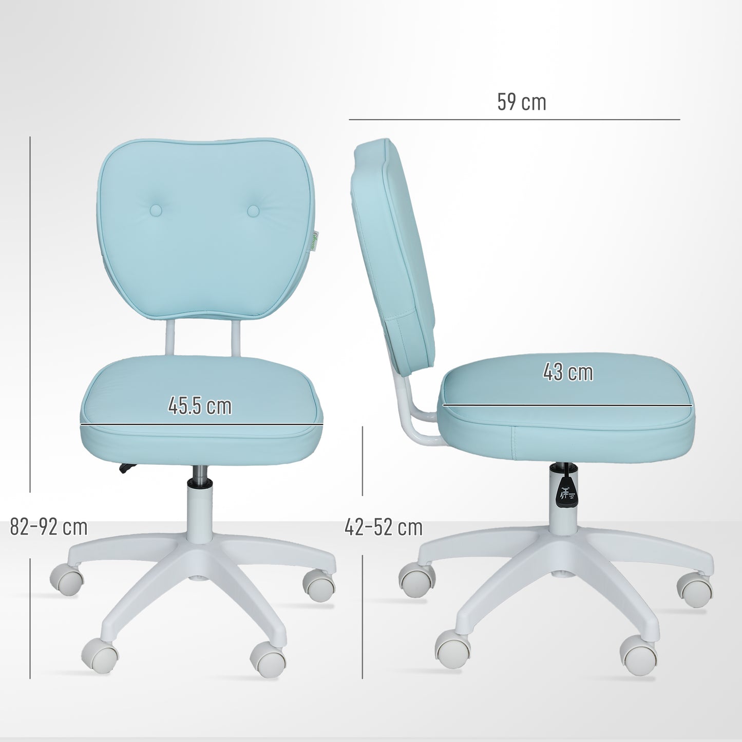 Vinsetto Vanity Office Chair, PU Leather Computer Chair For Home, With Adjustable Height, Armless, Swivel Wheels, Blue