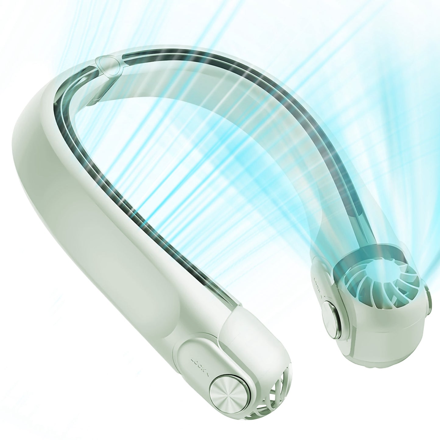 White-Green Options -- 1Pc Portable Neck Hanging Fan Hands-free Cooling Personal Fan With 3 Speeds 360 Degree Air Flow Adjustable Neck Width For Home Office Travel Dormitory