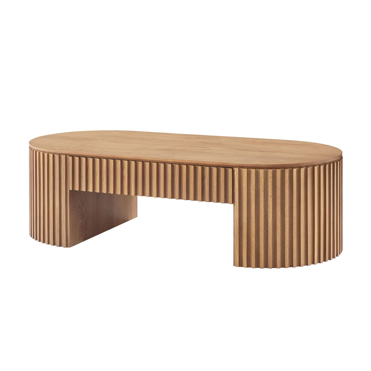 51.18   Oval Wood Coffee Table With Drawer  Mid Century Modern Coffee Table Unique Coffee Table For Living Room Furniture, Tea Table OAK