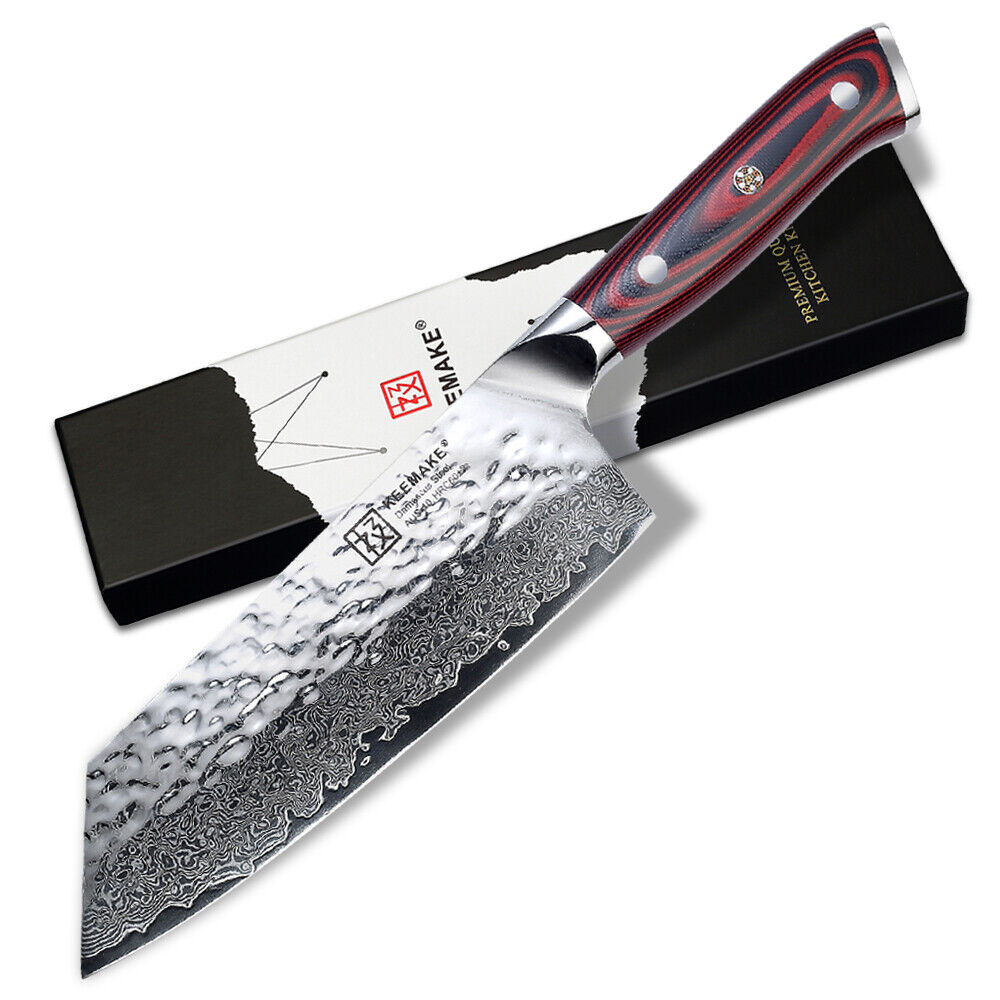 Keemake Nakiri Knife 7 Inch Damascus Steel Kitchen Chinese Meat Cleaver Knife
