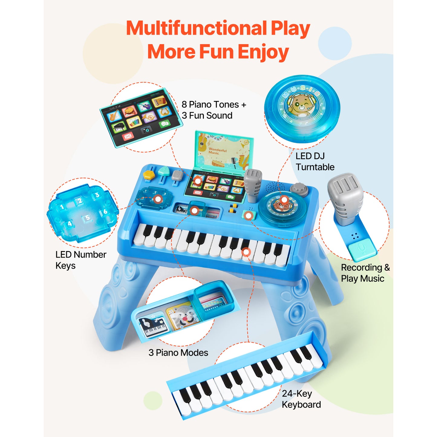 Baby DJ Playset For Toddlers 1-3, Educational Musical Table Toys With 133 Sound Sources, Recording And LED DJ Turntable, Baby Activity Table For Birthday, Gift For Kids Aged 6 Months