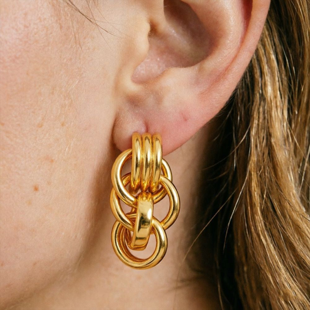 European American 18K Gold Plated Stainless Steel Earrings For Women, Light Luxury High-End Versatile Anti Tarnish Titanium Steel Fashion Jewelry For Daily Commute