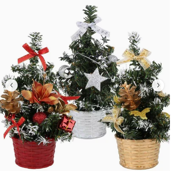Small Christmas Tree With Decorations Set - Artificial Tabletop Christmas Tree For Desk Display, Festive Christmas Tree Ornament  Pack Of 3 Mini Small Christmas Trees For Table