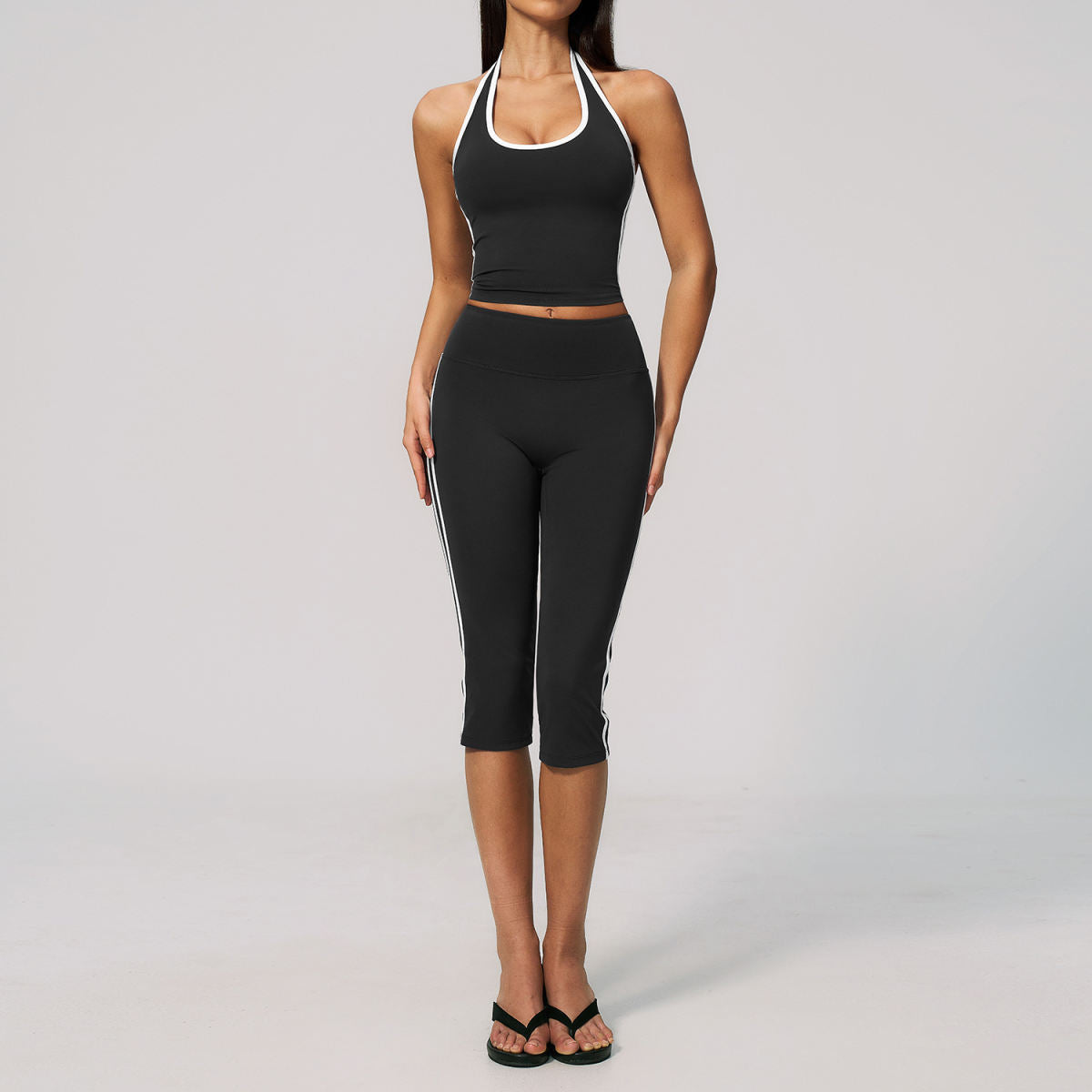 High-end Womens Fitness Outfit With A Halterneck Design And Built-in Padded Cups