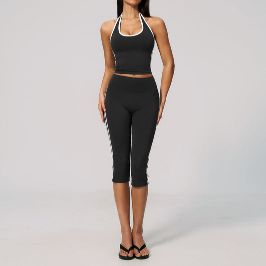 High-end Womens Fitness Outfit With A Halterneck Design And Built-in Padded Cups
