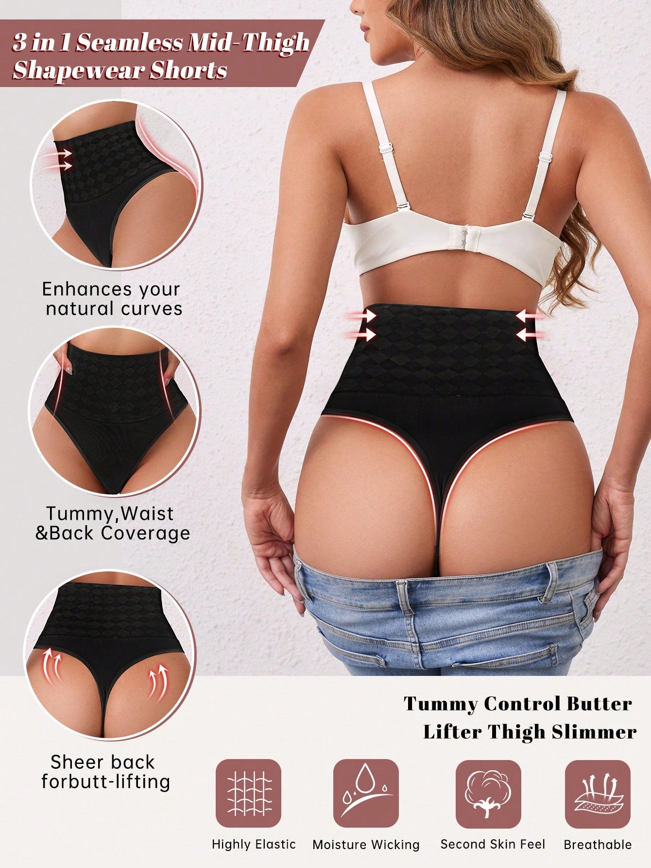 High-Waisted Shapewear Thong Tummy Control Butt Lifter Full Body Slimming Seamless Body Shaper