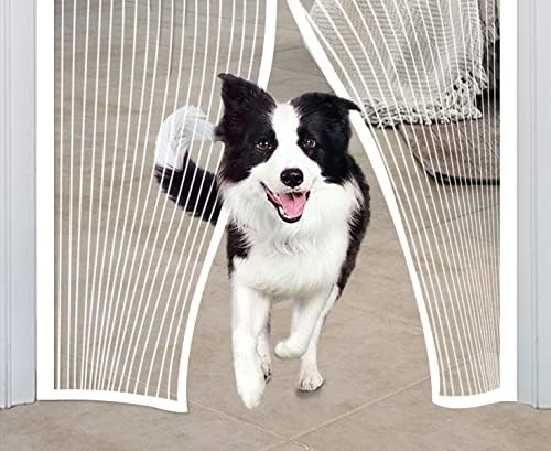 Summer Magnetic Screen Door - White Striped, Easy To Install, Strong Magnet, Automatically Closes Mosquito Net Curtain, Pet Tested, Suitable For Bedroom, Kitchen, Living Room, Dining Room And Balcony,