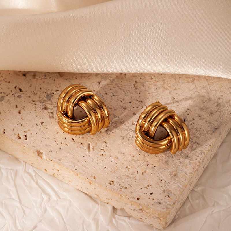 Non Tarnish Gold Stainless Steel Stud Earrings, Minimalist Niche Luxury High Fashion Titanium Steel Daily Women Ear Accessories