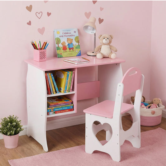 Kids Desk And Chair Set Children Study Desk With Storage Shelf Wooden Study Table And Chair For Home School Use