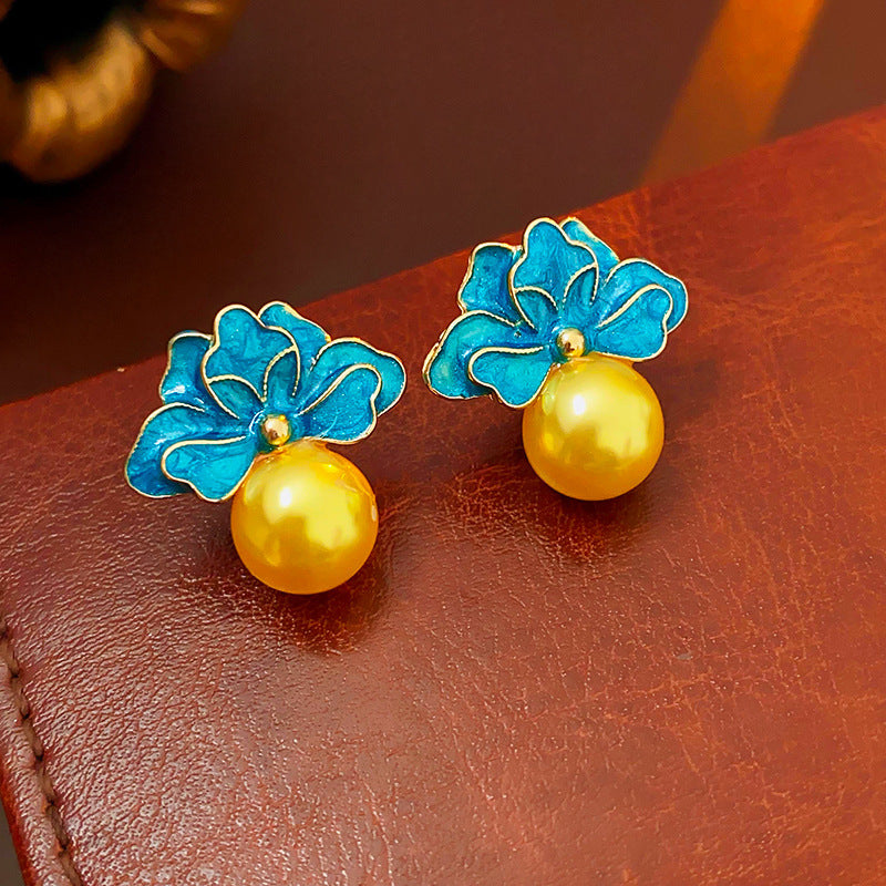 Retro Light Luxury Geometric Earrings - Floral Design With Silver Needle, Wholesale Vintage Fashion Ear Jewelry For Her