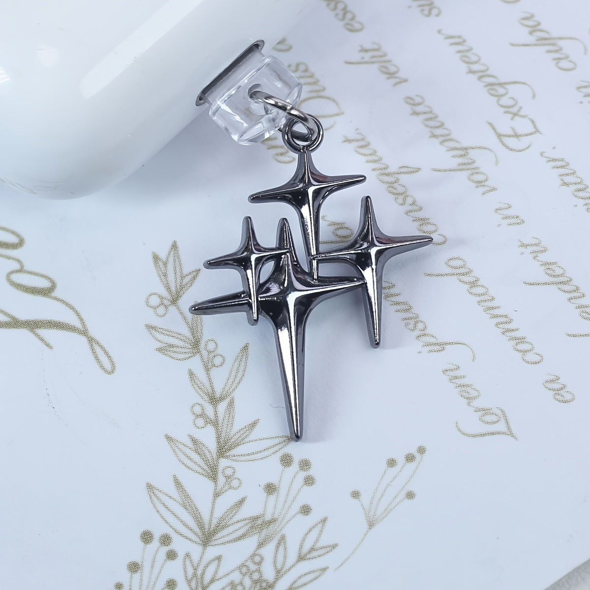 Silver Four-corner Star Dust Plug Pendant Charging Port