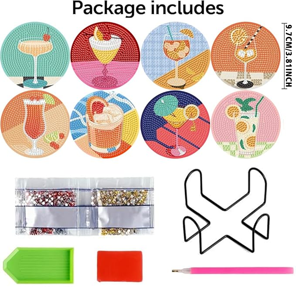Diamond Art Drawing Coaster With Bracket, DIY Wine Glass Pattern Diamond Art Coaster, Suitable For Adults And Beginners Diamond Drawing Kit, Diamond Kit Craft Supplies, Exquisite Gifts For Friends