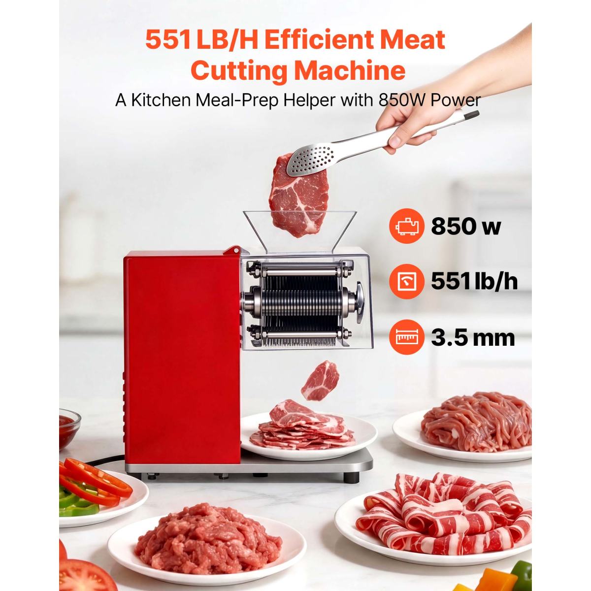 Meat Cutting Machine, 850W Commercial Slicer, 3.5mm Heavy Duty Stainless Steel Blade Shredder For Boneless Meat Soft Vegetables, Electric Food Slicers For Kitchen Restaurant Supermarket