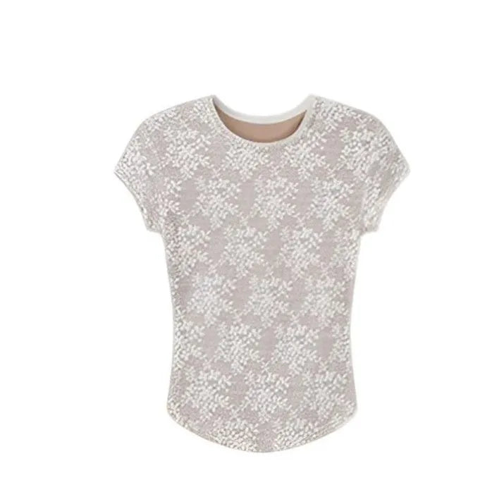 Summer New Womens Lace-Patch Short-Sleeve T-Shirt