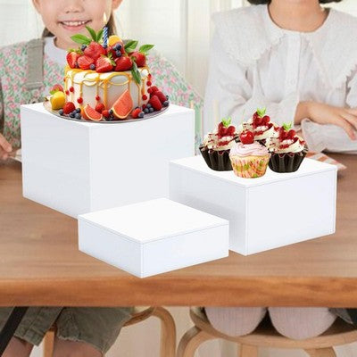 3x Buffet Risers Stackable Food Riser With Hollow White