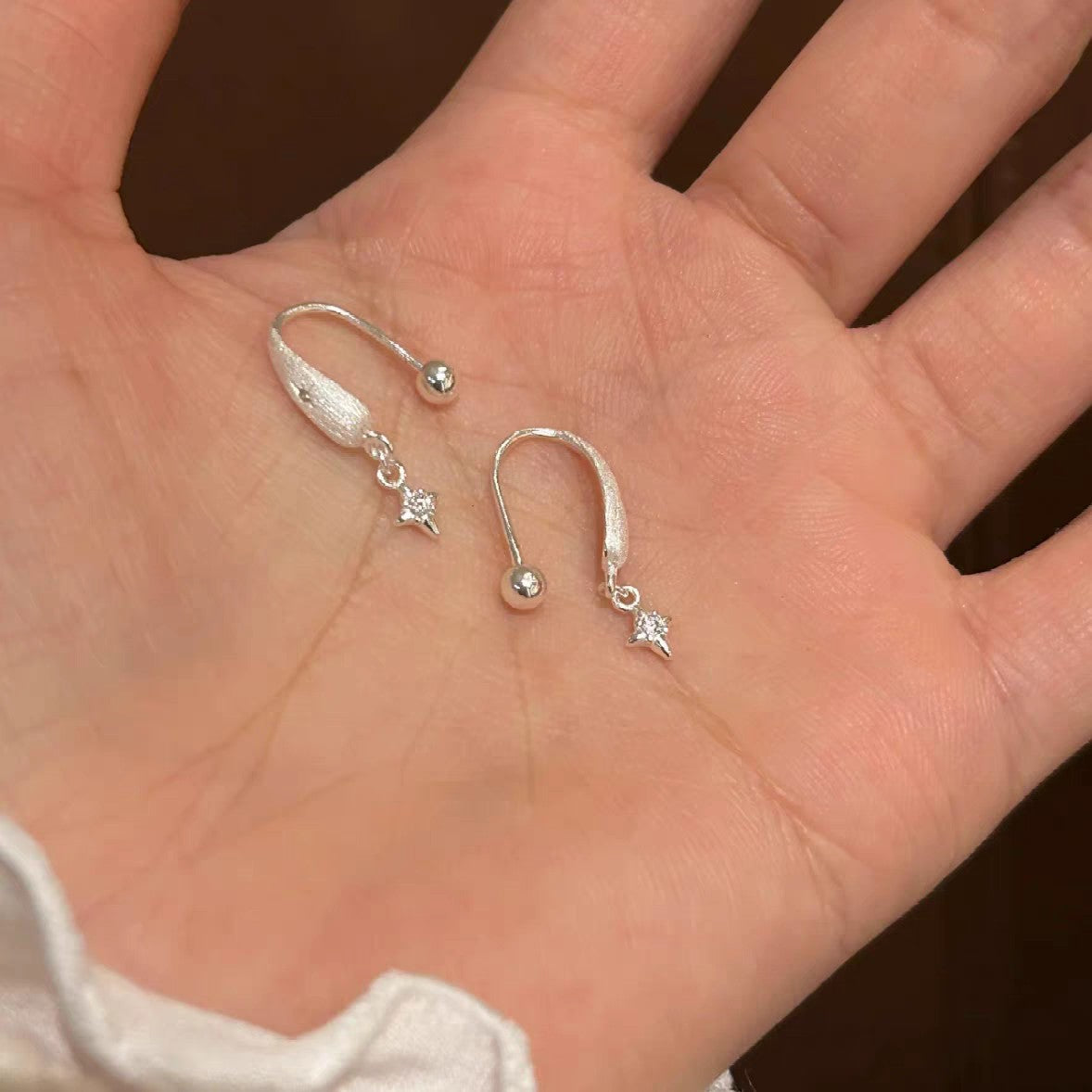1 Pair 999 Sterling Silver Brushed Teardrop Star Zircon Drop Earrings, Minimalist & Elegant, Perfect For Daily, Dating & Gifting, Ideal Valentine's Gift