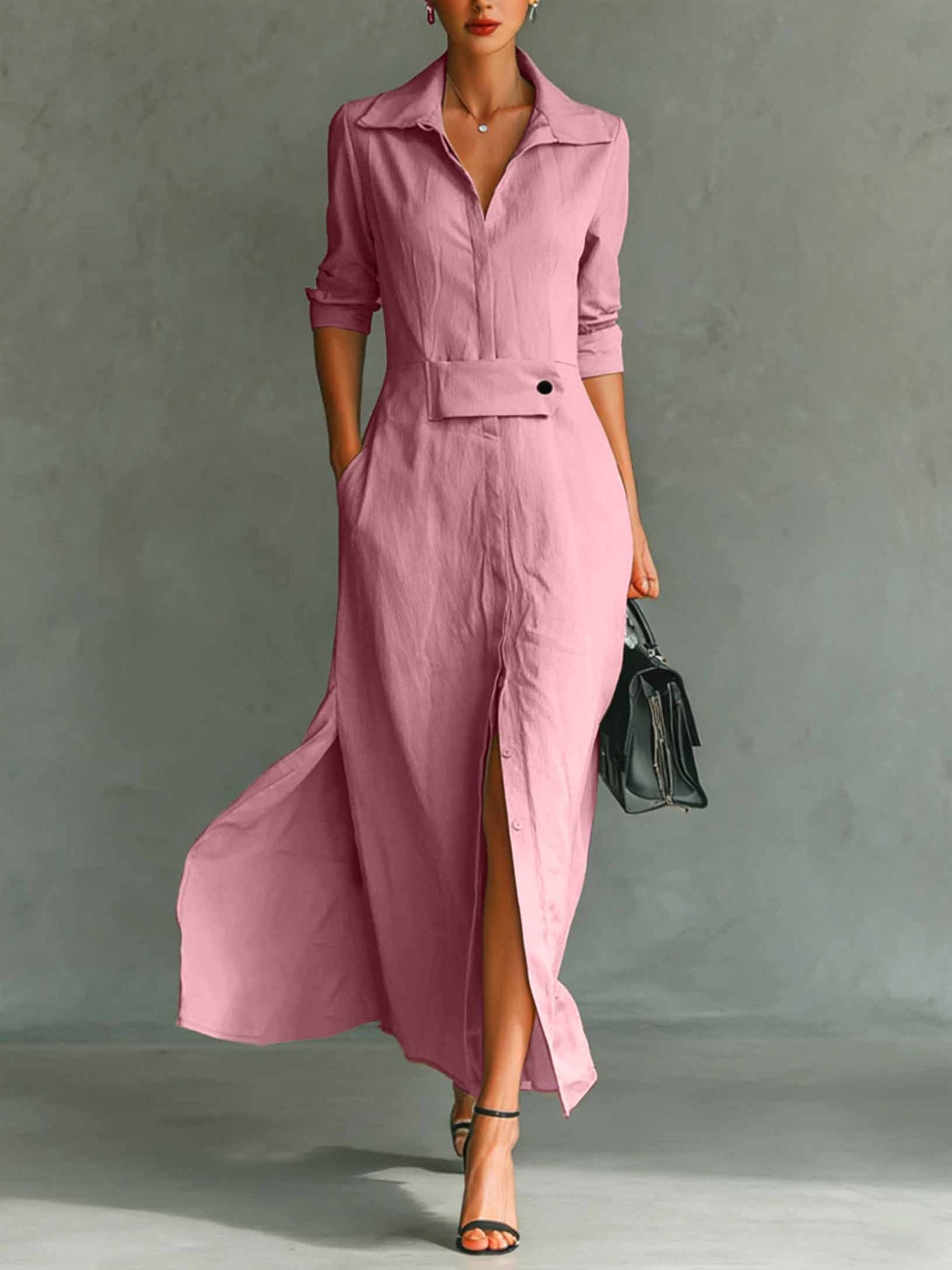 Best-selling Casual And Elegant Slit-front Shirt Dress