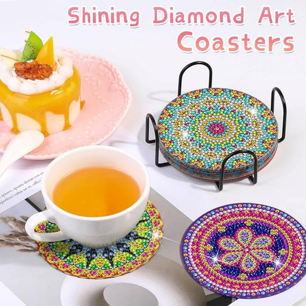 Diamond Art Drawing Coaster With Bracket, DIY Mandala Pattern Diamond Art Coaster, Suitable For Adults And Beginners Diamond Drawing Kit, Diamond Kit Craft Supplies, Exquisite Gifts For Friends
