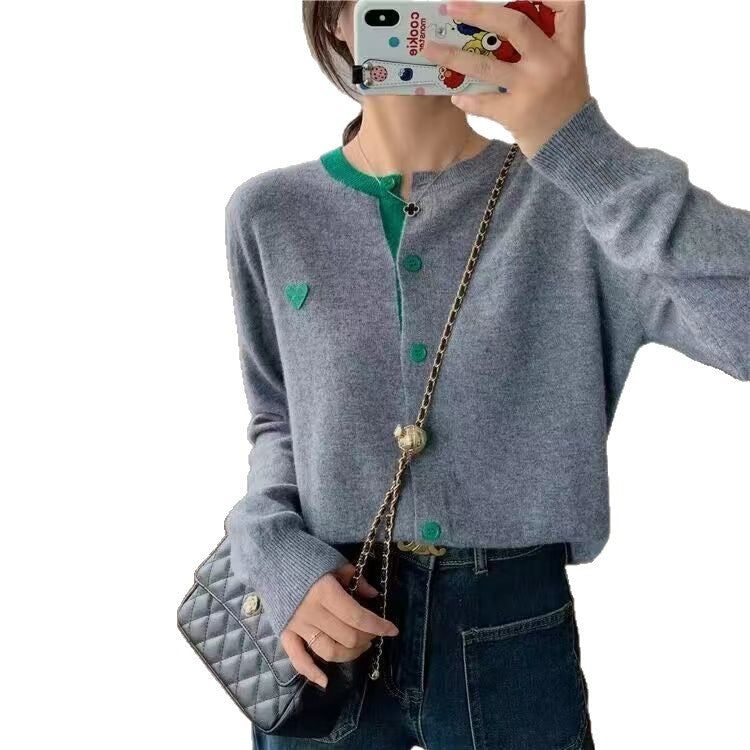Korean-style Love-themed Multicolor Patchwork Fabric Loose-fit Long-sleeve Shirt