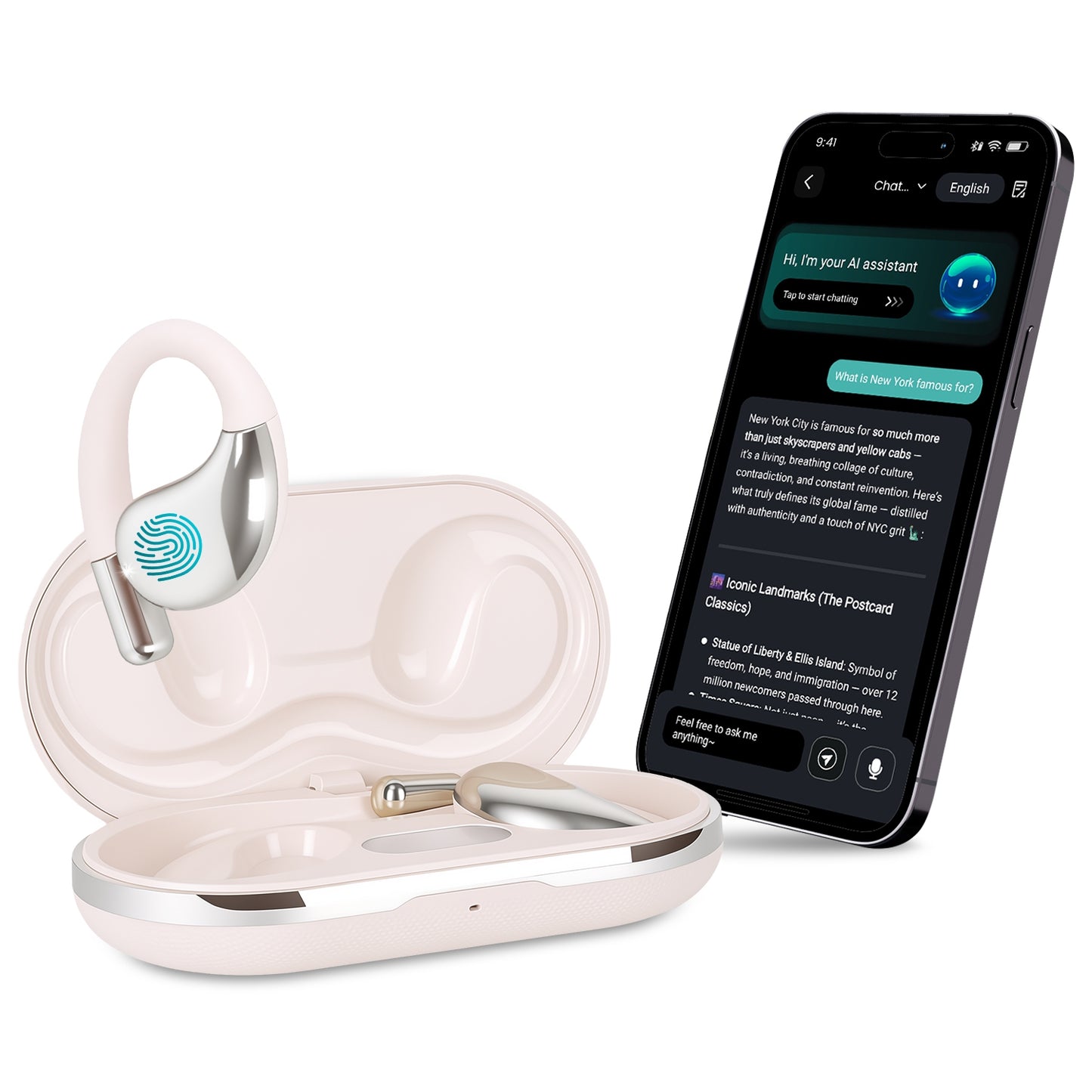 Open-Ear AI Translation Earbuds 165-Language Real-Time AI Headphone Wireless 5.4 Translating Earbuds With Charging Case For Travel Meetings Language Learning