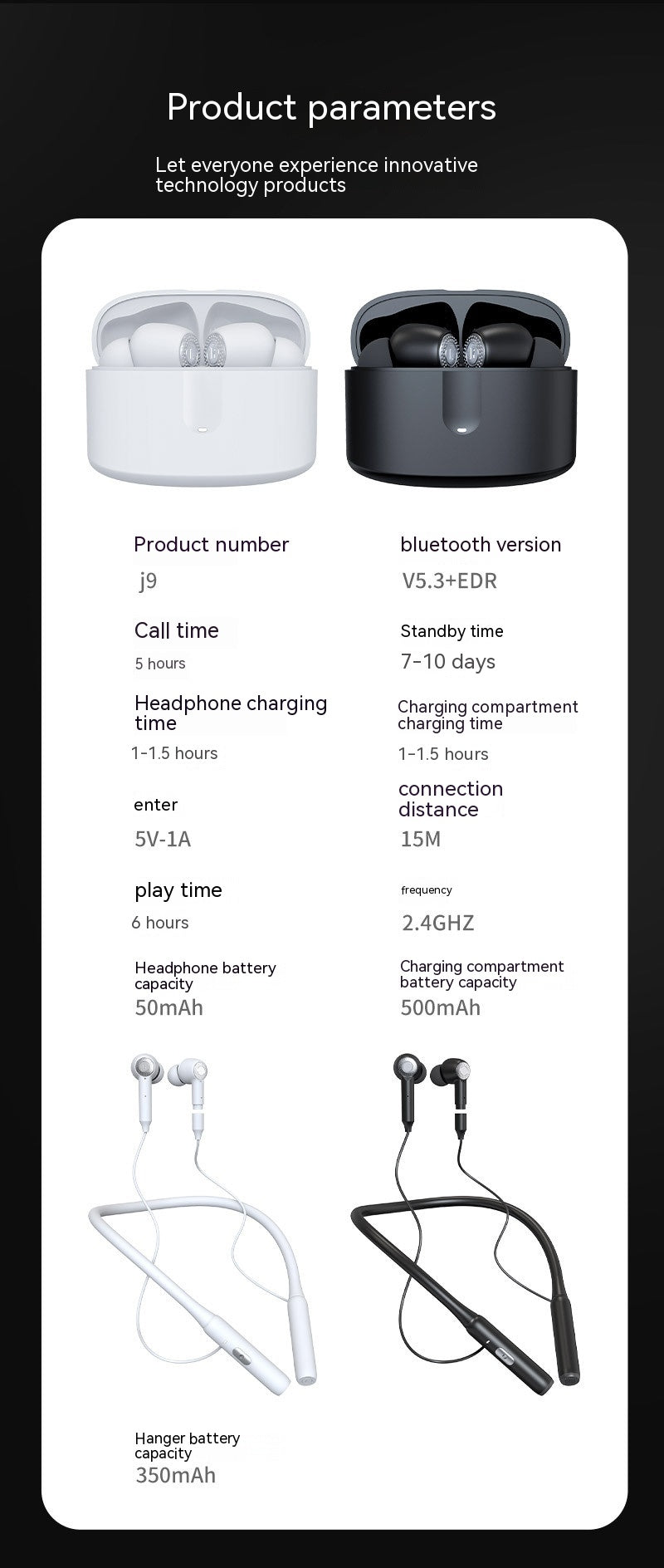 Plastic In-ear Bluetooth Headset Wireless Sports Halter ANC Active Noise Reduction Ultra-long Life Battery