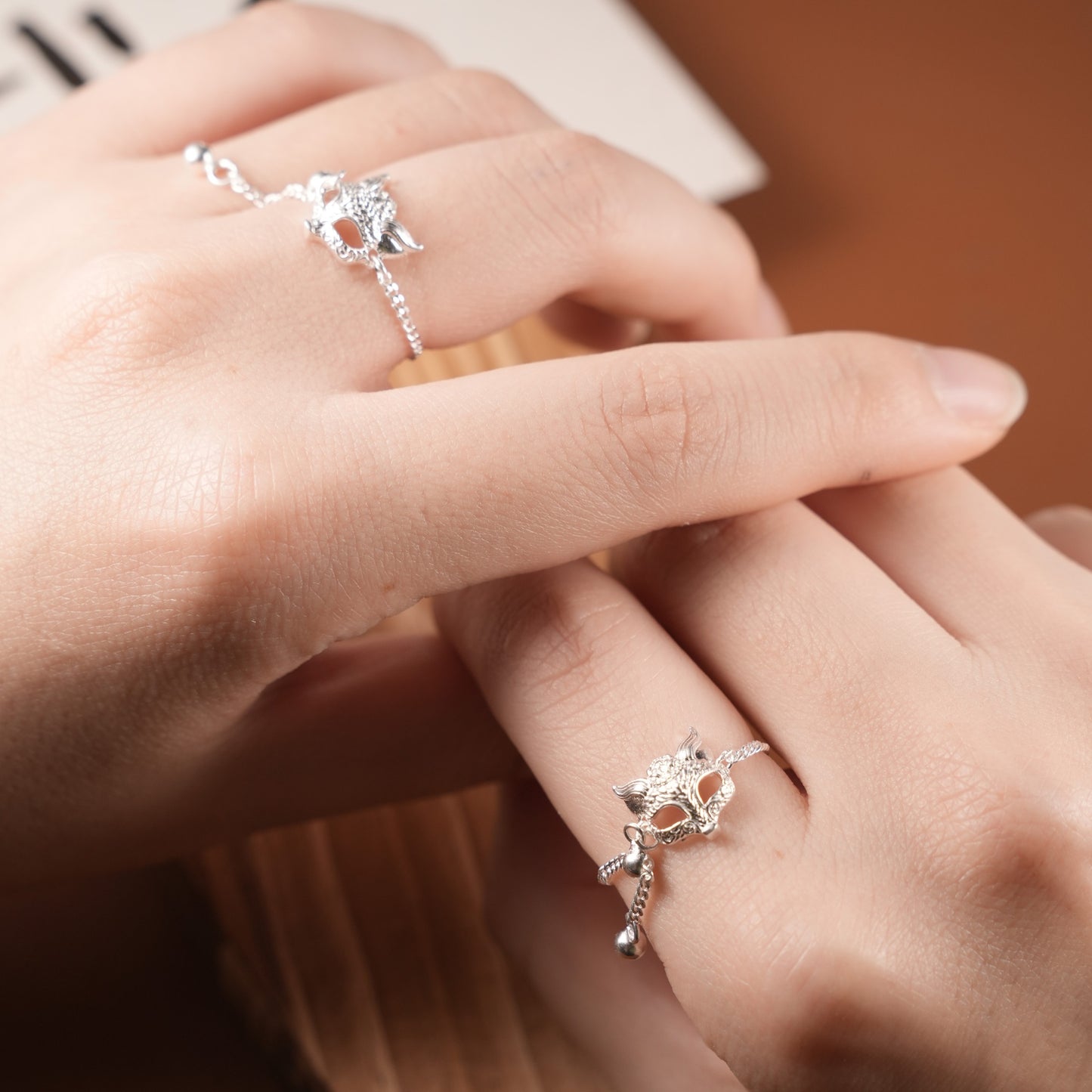 1pc 999 Sterling Silver Fox Mask Adjustable Chain Ring, Retro Chinese Style, Perfect For Daily Wear & Valentine's Day Gift