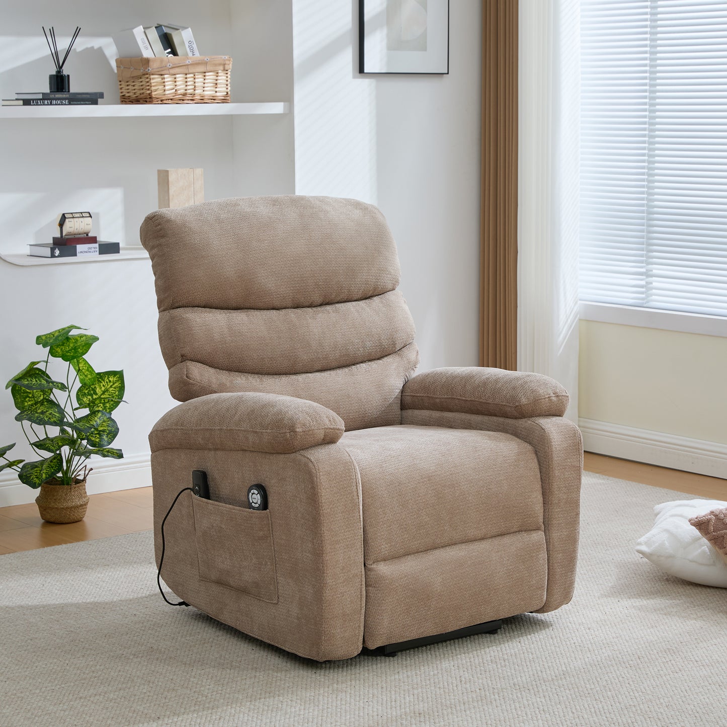 Multifunctional Electric Recliner With Stand-up Aid, Massage And Heat Function, Electrically Adjustable Backrest And Footrest As Well As Side Storage Pockets