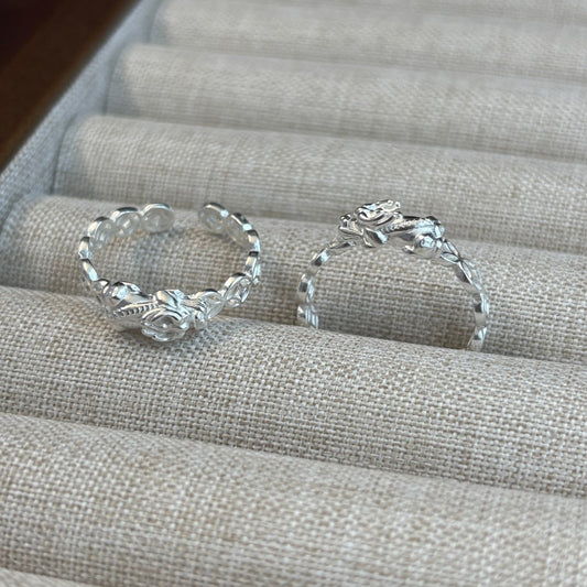 1pc 999 Sterling Silver Pixiu Coin Chain Open Ring, Lucky Retro Style, Perfect For Daily Wear And Holiday Gift