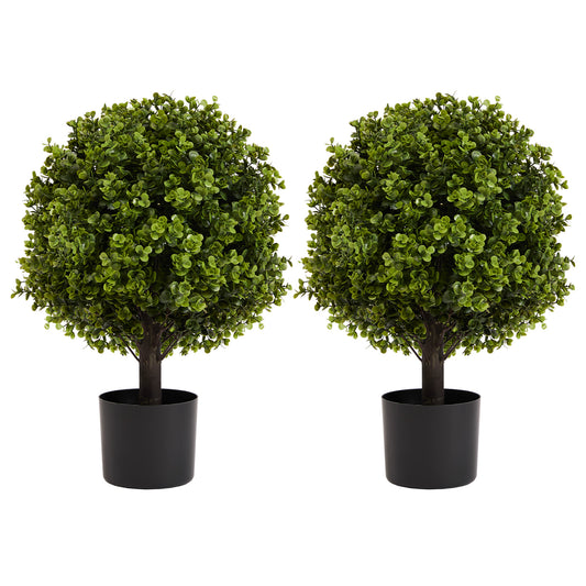 22in Boxwood Ball Shaped Artificial Topiary Shrubs Tree In Pot For Home And Garden Decoration 2pcs Set