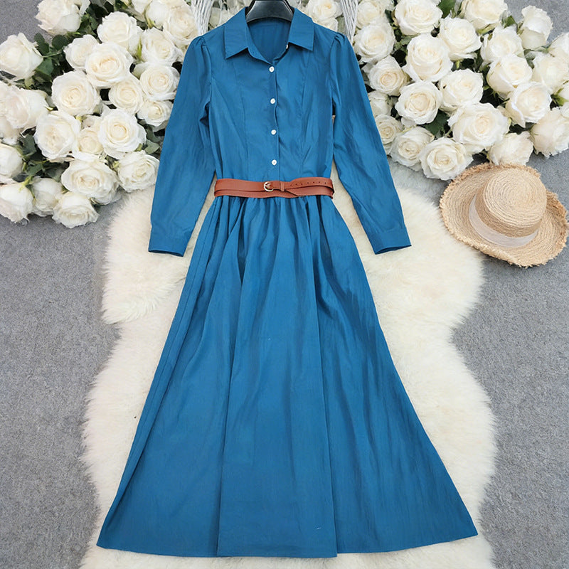 Womens Fashion Long-sleeve Vintage-style Midi Dress