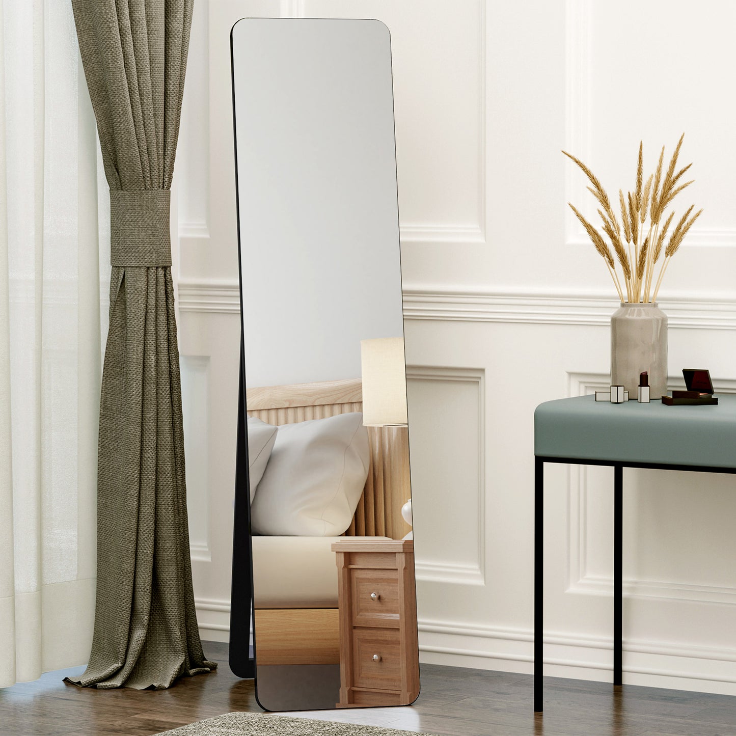 Full Length Mirror, 156 X 37 Cm Rectangular Full Body Mirror With Stand, Floor Standing, Hanging Or Leaning Against Wall For Bedroom Cloakroom, Black