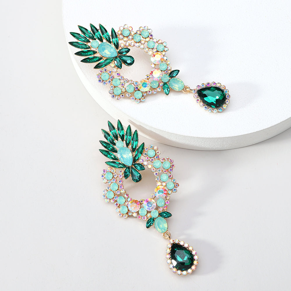Luxury Full Rhinestone Teardrop Pendant Large Earrings Elegant Fashion Statement Jewelry Women Party Prom Wedding Accessories